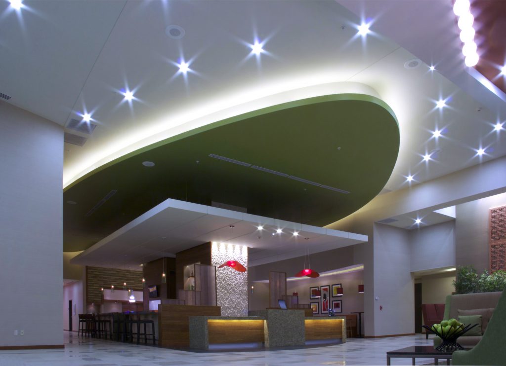 Hyatt Place building interior design of the lobby area.