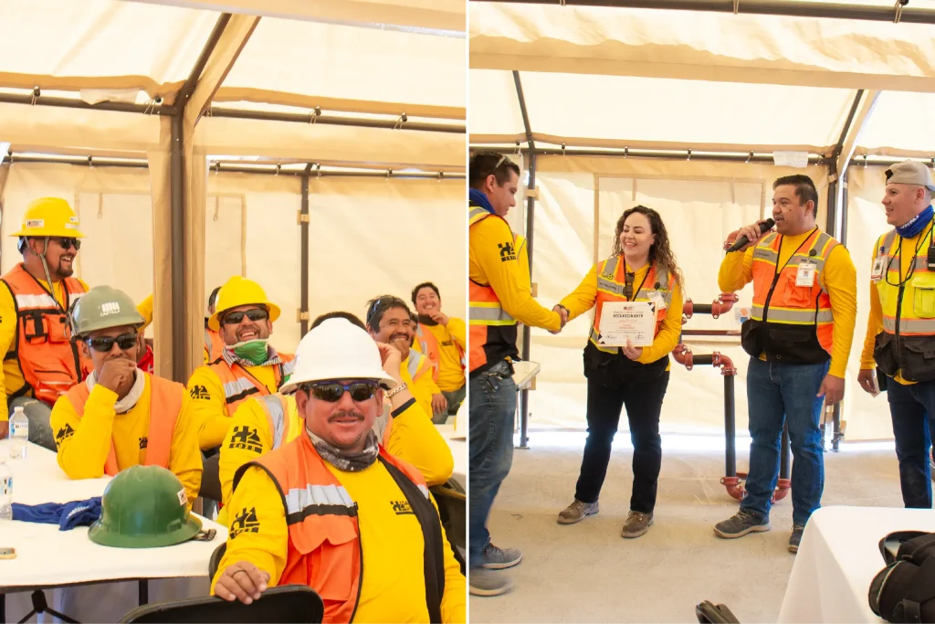 Hermosillo team collaborators participating in Safety Week and receiving recognition.